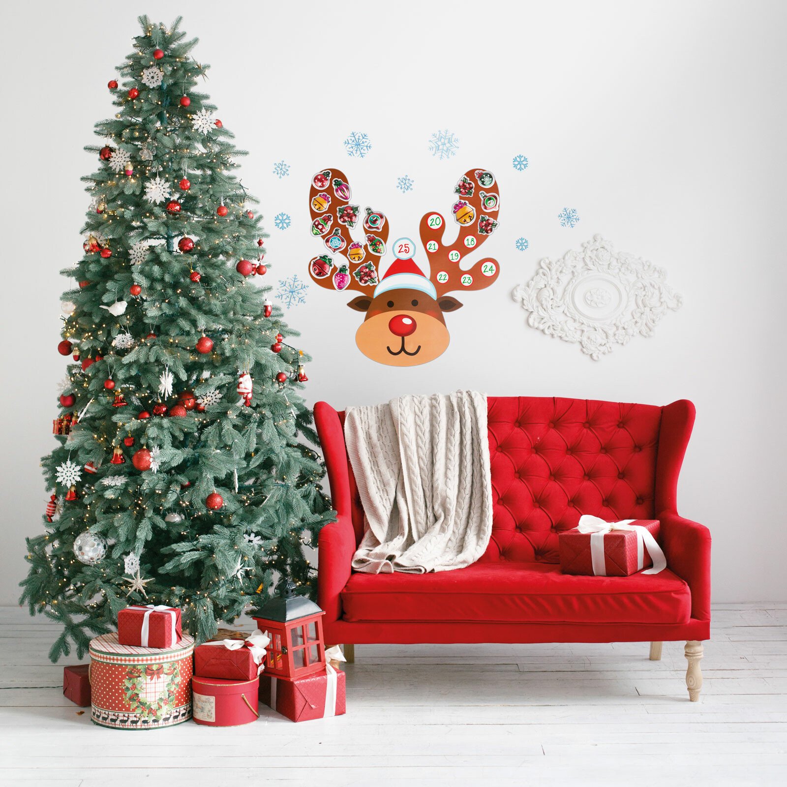 Autocolant de perete, de Crăciun - calendar de advent - model ren thumb