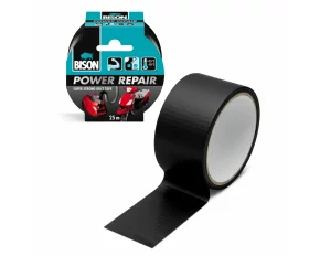 Bandă adezivă întărită cu material BISON Power Repair - neagră - 10 m