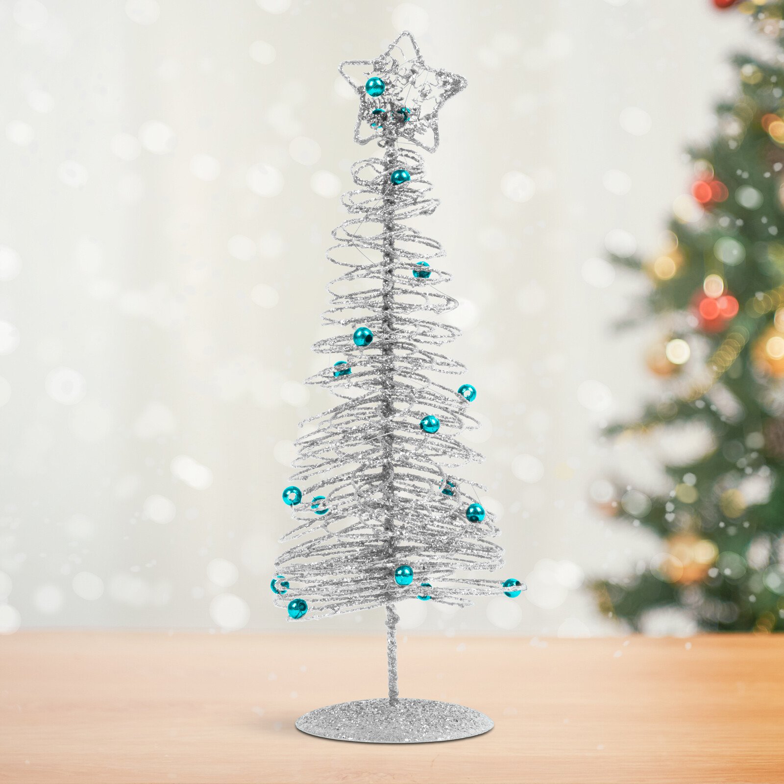 Brăduț metalic - ornament de Crăciun - 28 cm - argintiu thumb