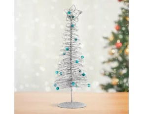 Brăduț metalic - ornament de Crăciun - 28 cm - argintiu