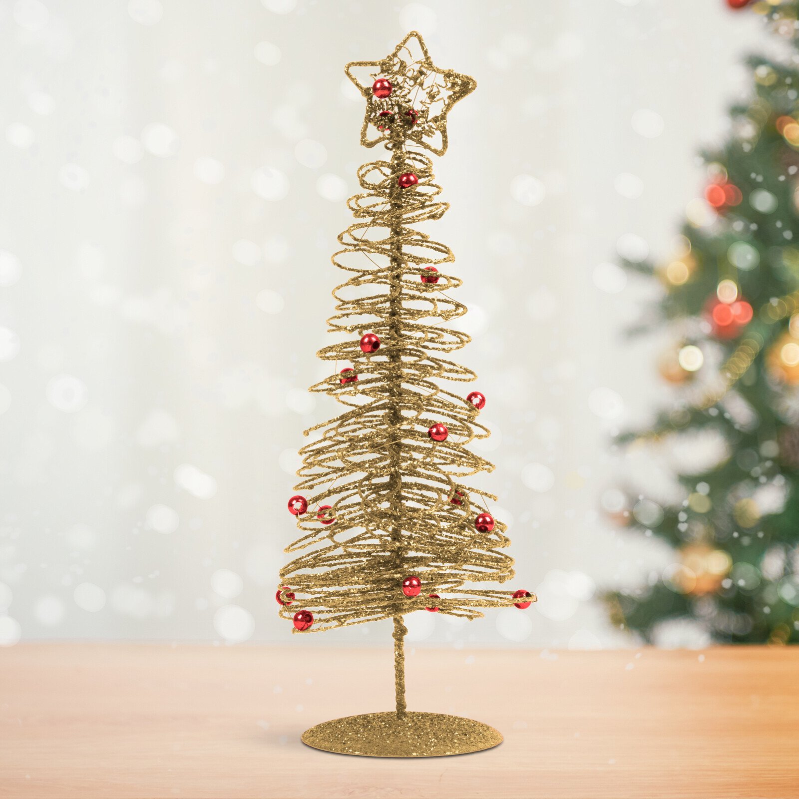 Brăduț metalic - ornament de Crăciun - 28 cm - auriu thumb