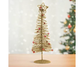 Brăduț metalic - ornament de Crăciun - 28 cm - auriu