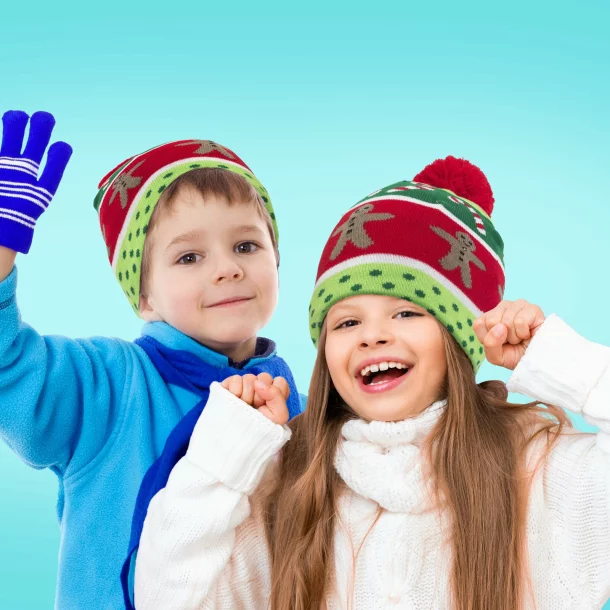 Căciulă de Crăciun - cu LED-uri colorate, ciucuri, baterie - verde