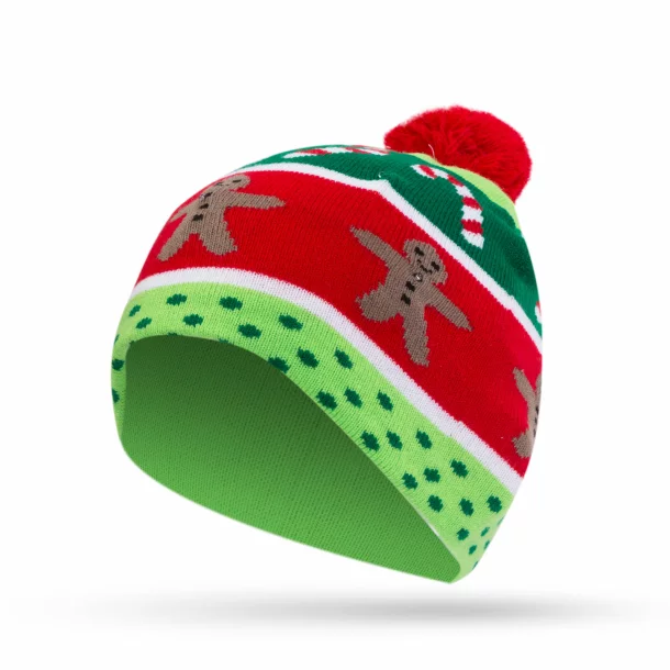 Căciulă de Crăciun - cu LED-uri colorate, ciucuri, baterie - verde