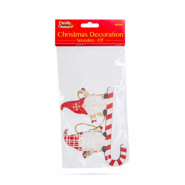 Decor de Craciun - Lemn, spiridus rosu - 15 cm