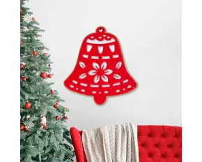 Decor de perete - Crăciun - clopoțel - 39.5 x 42 cm - roșu / auriu