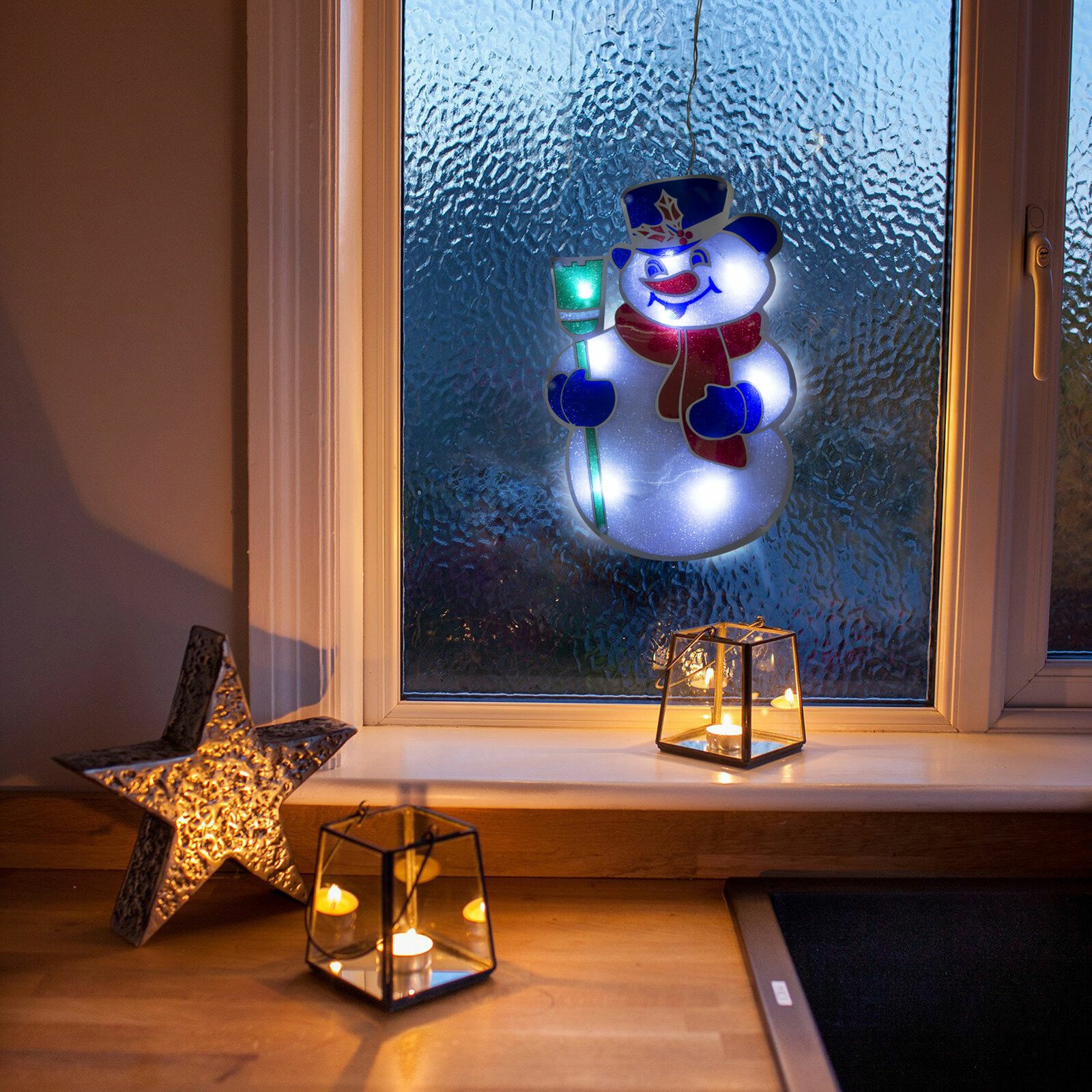 Decor fereastra LED PVC - om de zăpadă - 26 x 17 cm - 3 x AAA thumb