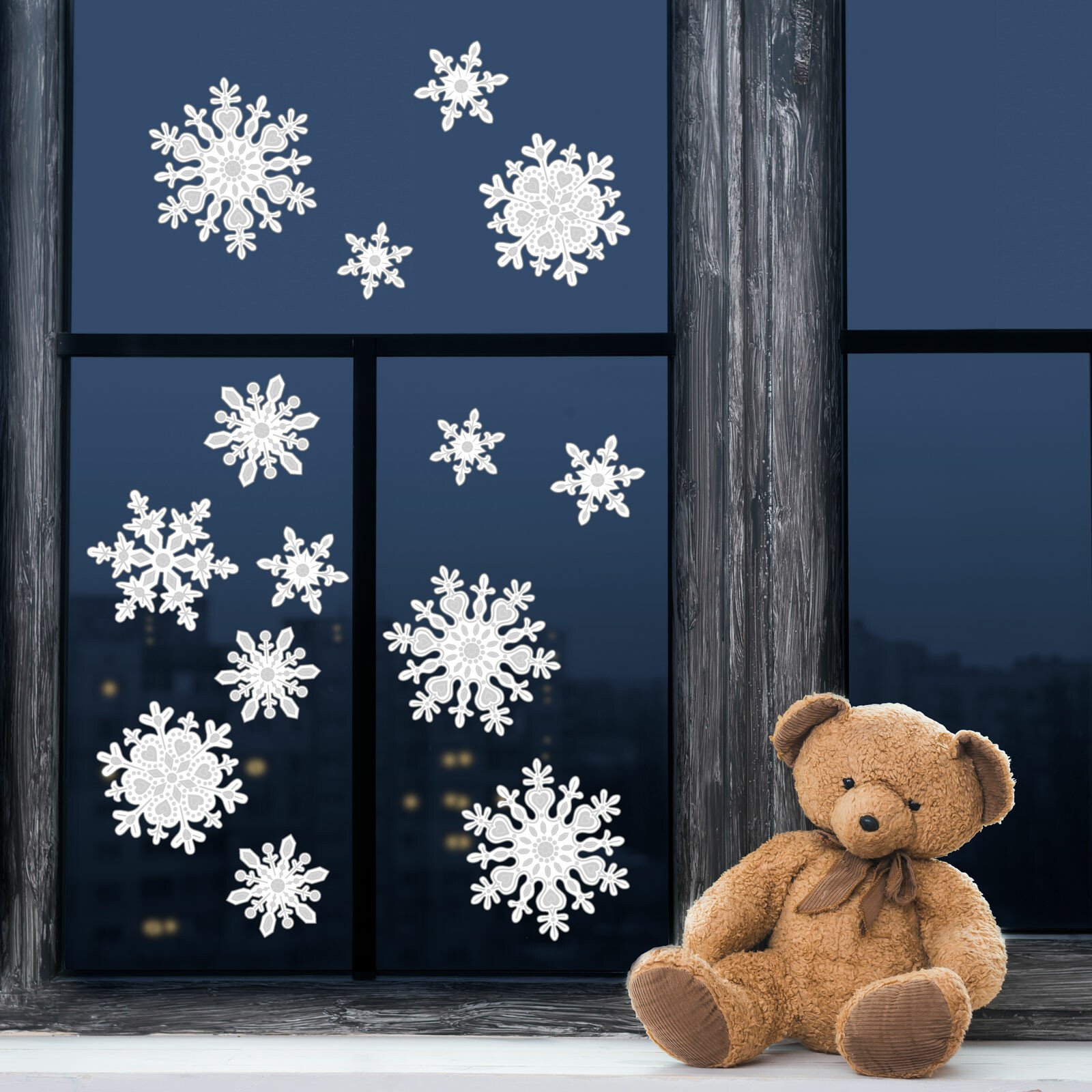 Decorațiuni de geam, cu motive de Crăciun - set cu cristale de gheață - hârtie - albe thumb