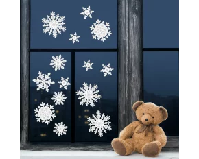 Decorațiuni de geam, cu motive de Crăciun - set cu cristale de gheață - hârtie - albe