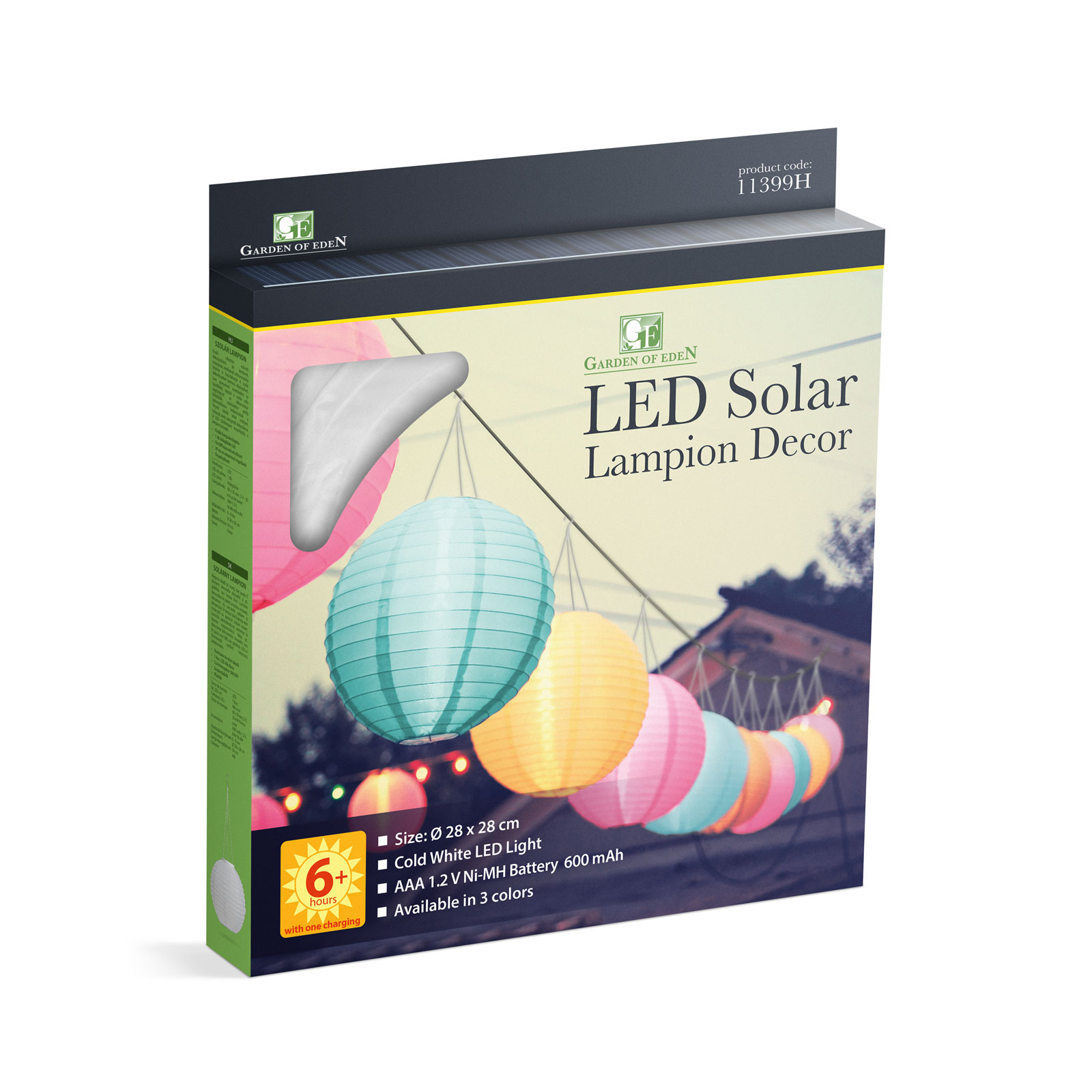 Felinar solar - 3 culori - LED alb rece - 28 cm thumb