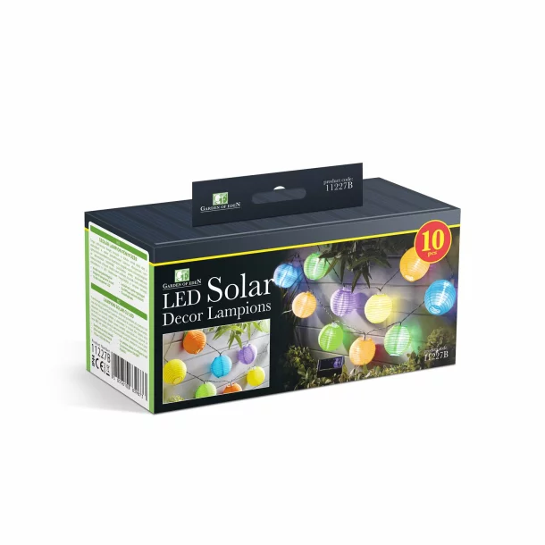 Garden of Eden - șir de 10 lampioane solare LED diferite culori, alb rece 3,7 m