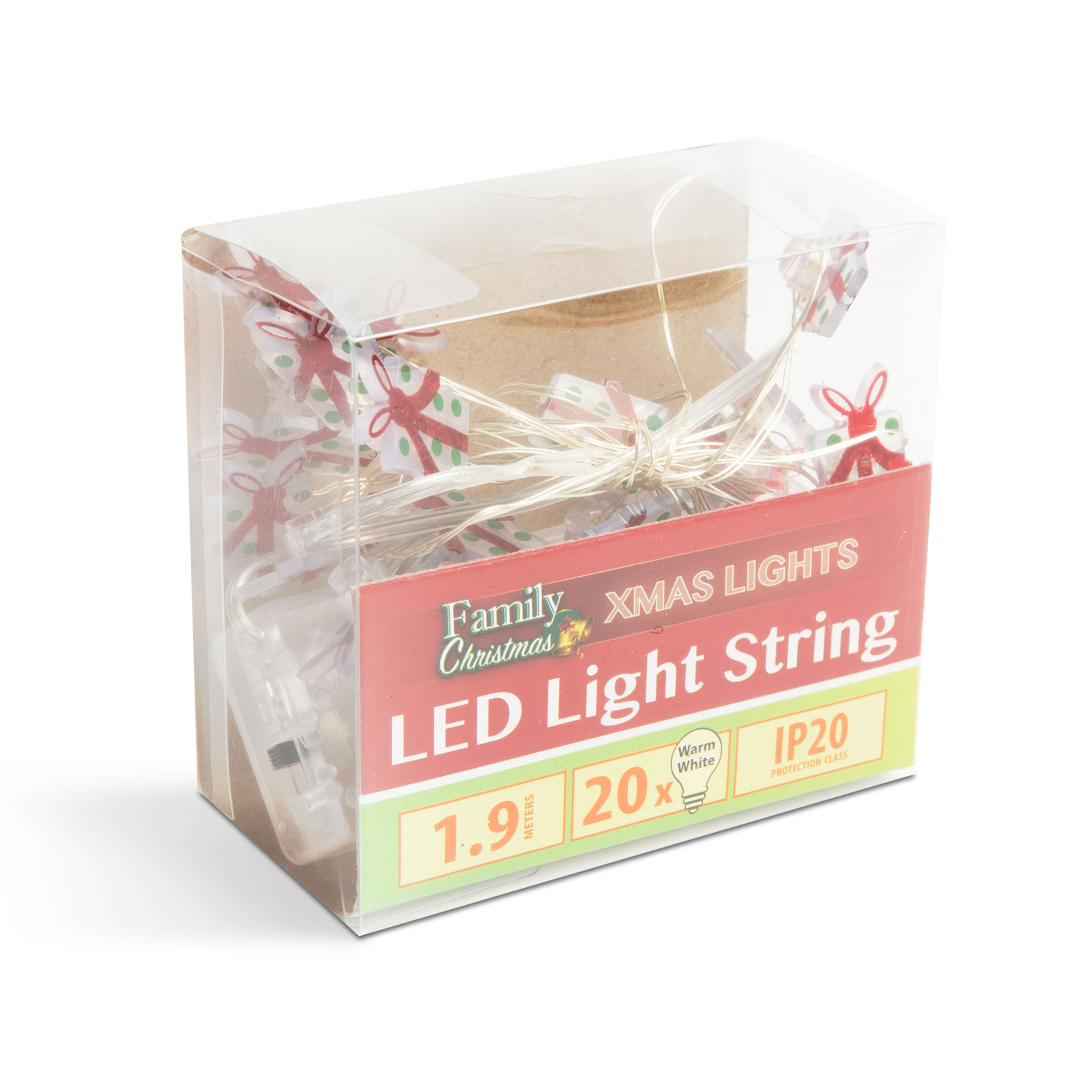 Ghirlandă cu lumini LED - formă de cadou - 2,2 metri - 20 LED - alb cald - 2 x AA thumb