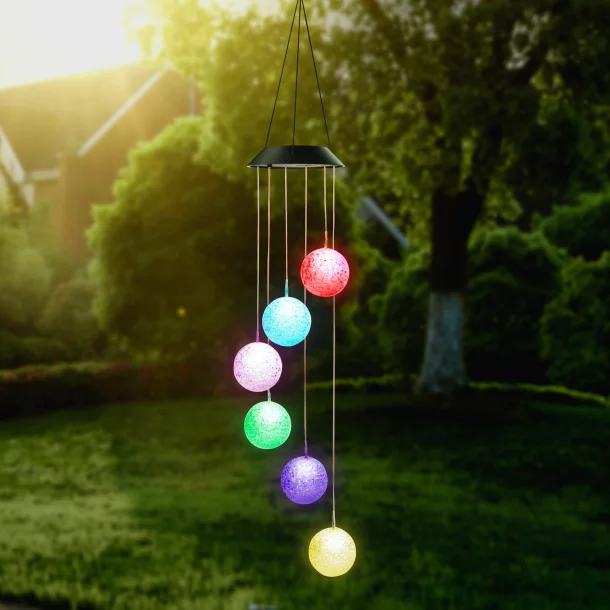 Lampă solară suspendată - sfere de cristal - cu LED RGB - 78 x 12,5 cm