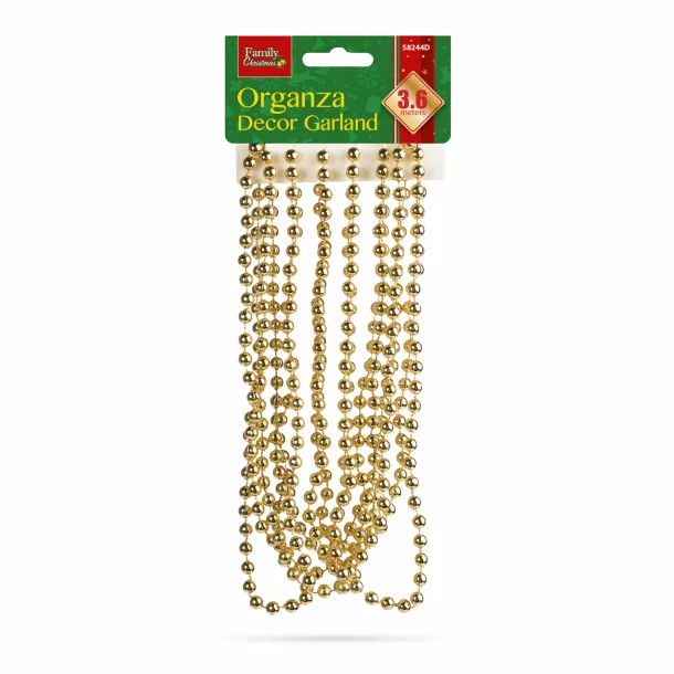Mărgele decorative pentru brad - aurii - 3,6 m