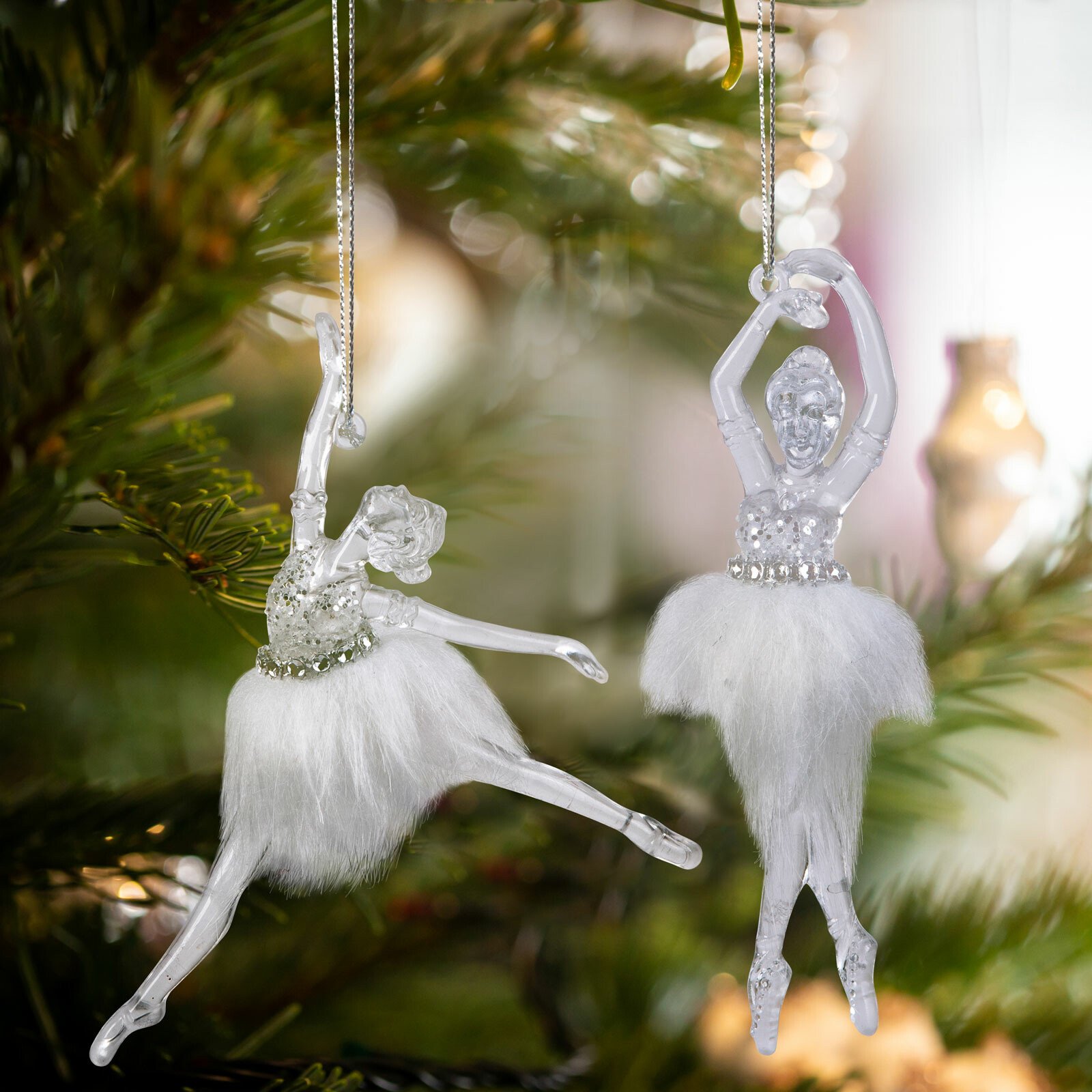 Ornament de Crăciun - balerină acrilică - 14 x 4 x 4 cm - 2 buc/pachet thumb