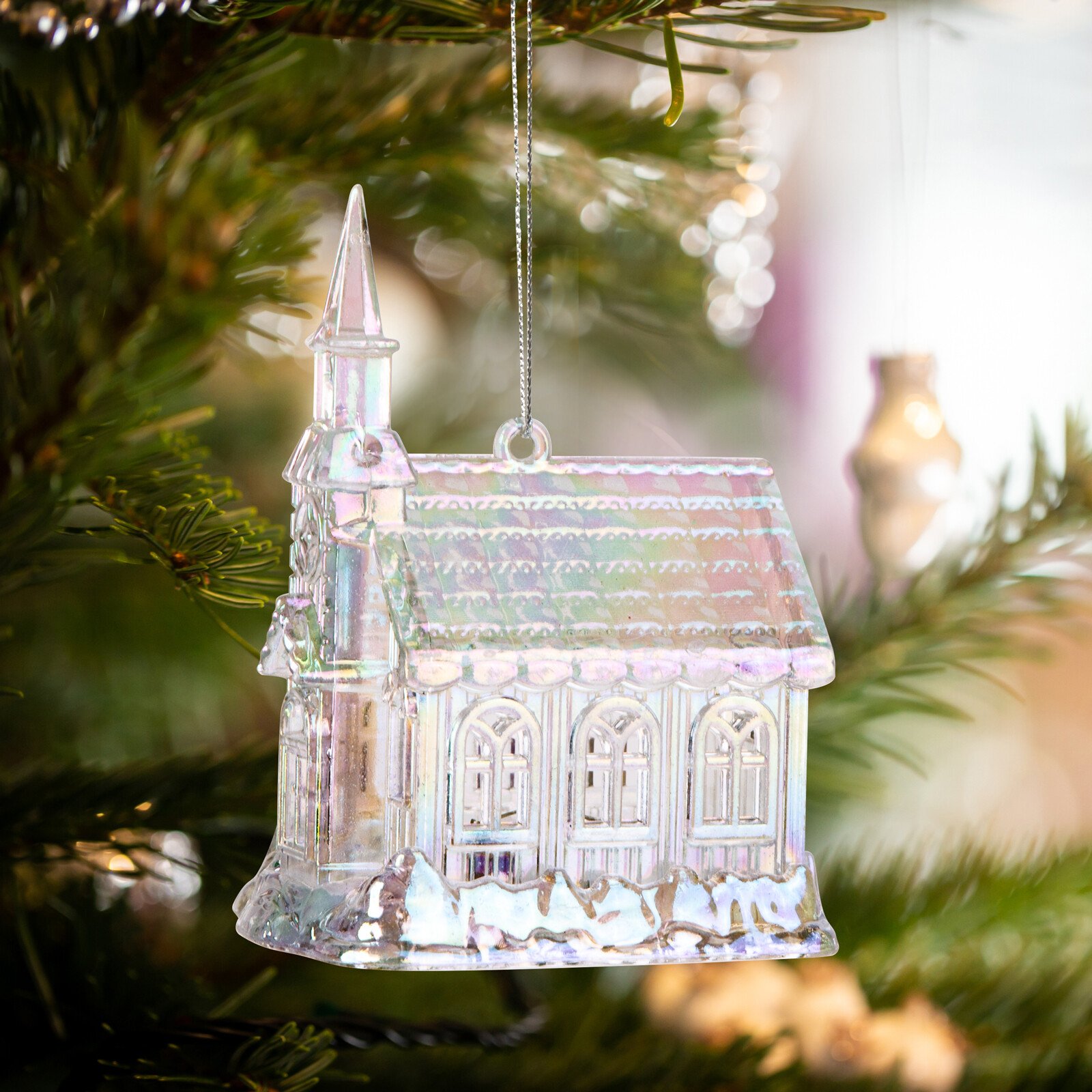 Ornament de Crăciun - biserică - acrilic - 75 x 100 x 60 mm thumb