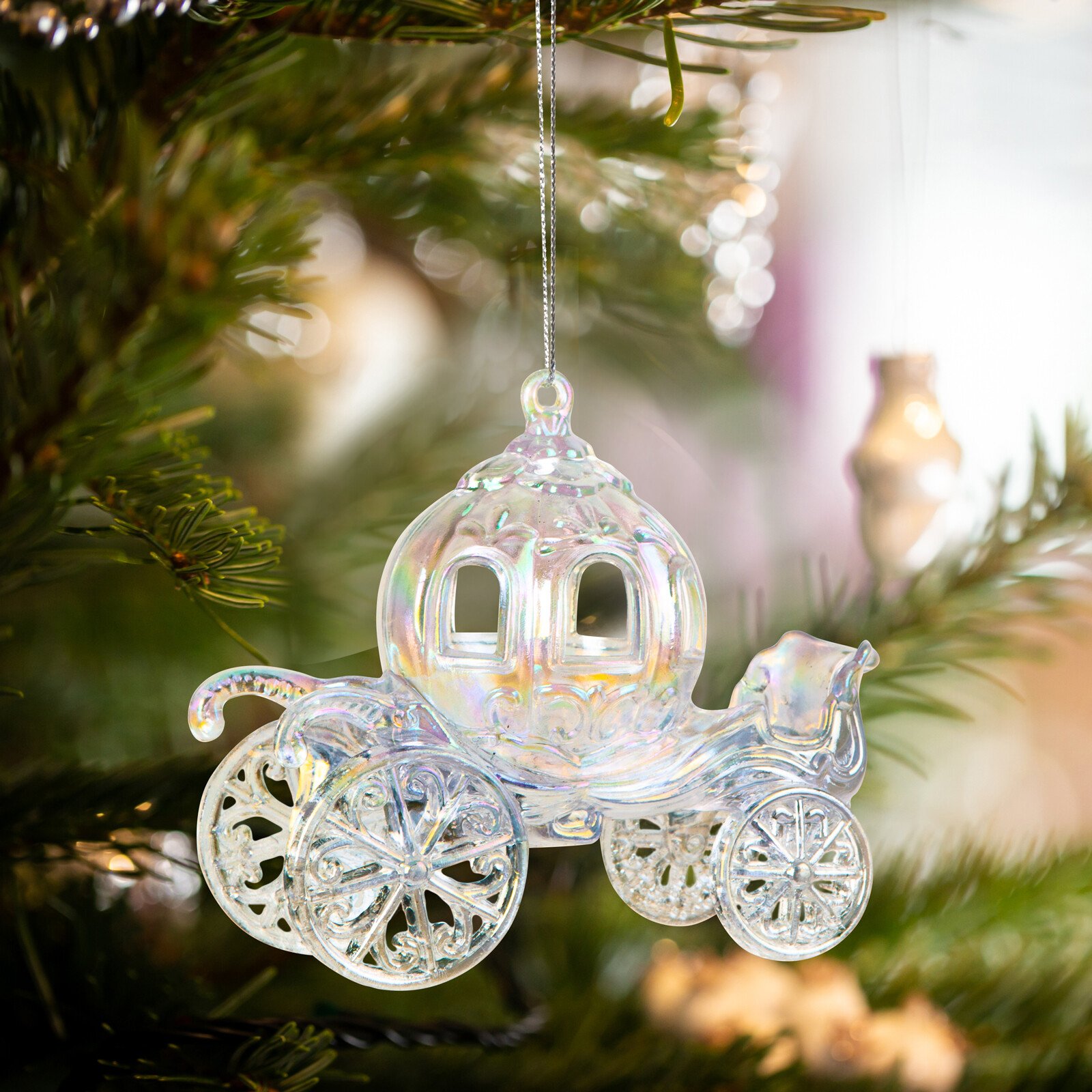 Ornament de Crăciun - cărucior iridescent, acrilic - 11 x 5,5 x 9,5 cm thumb