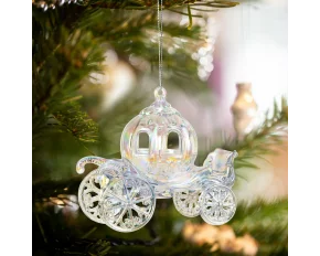 Ornament de Crăciun - cărucior iridescent, acrilic - 11 x 5,5 x 9,5 cm