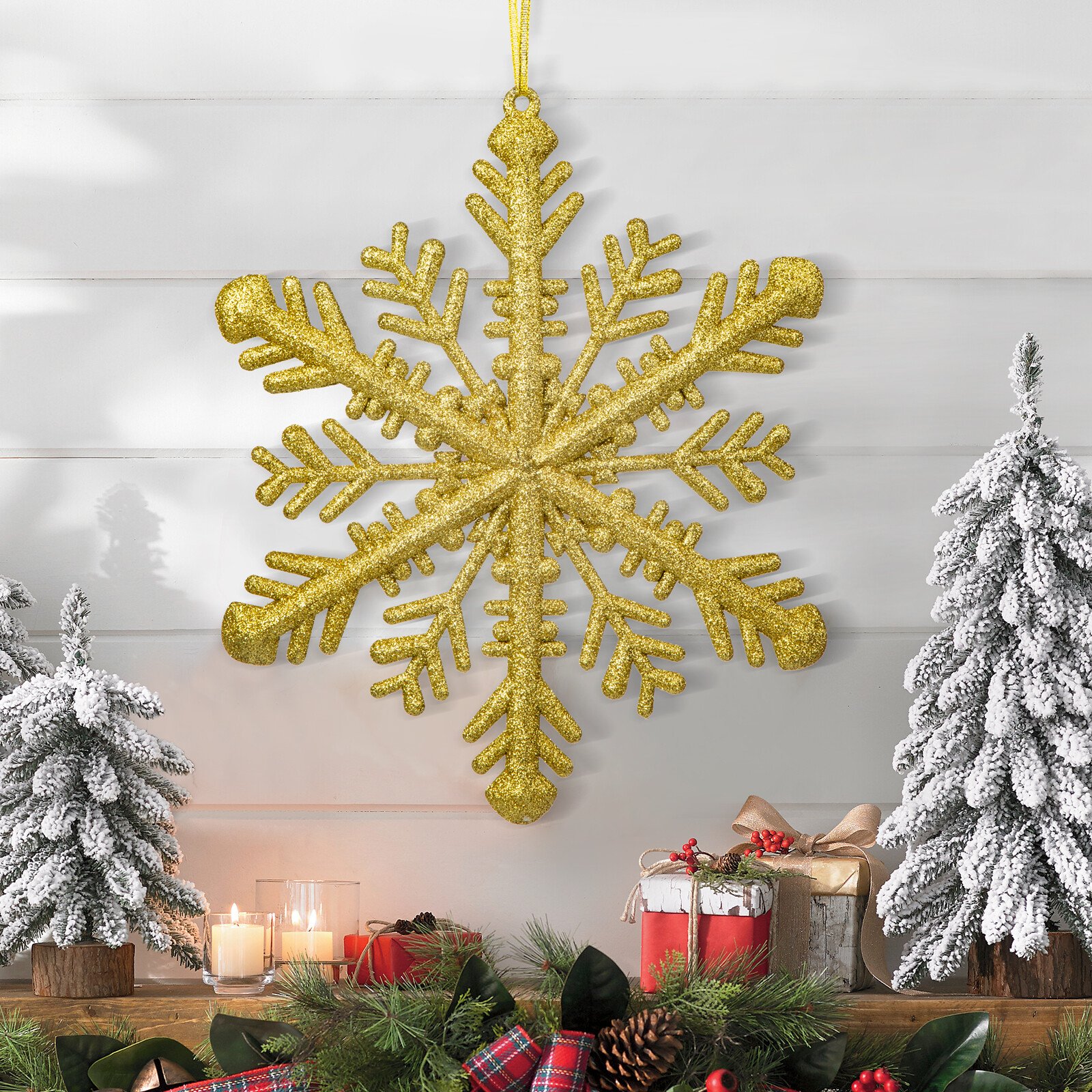 Ornament de Crăciun - cristal de gheață auriu - 29 x 29 x 1 cm thumb