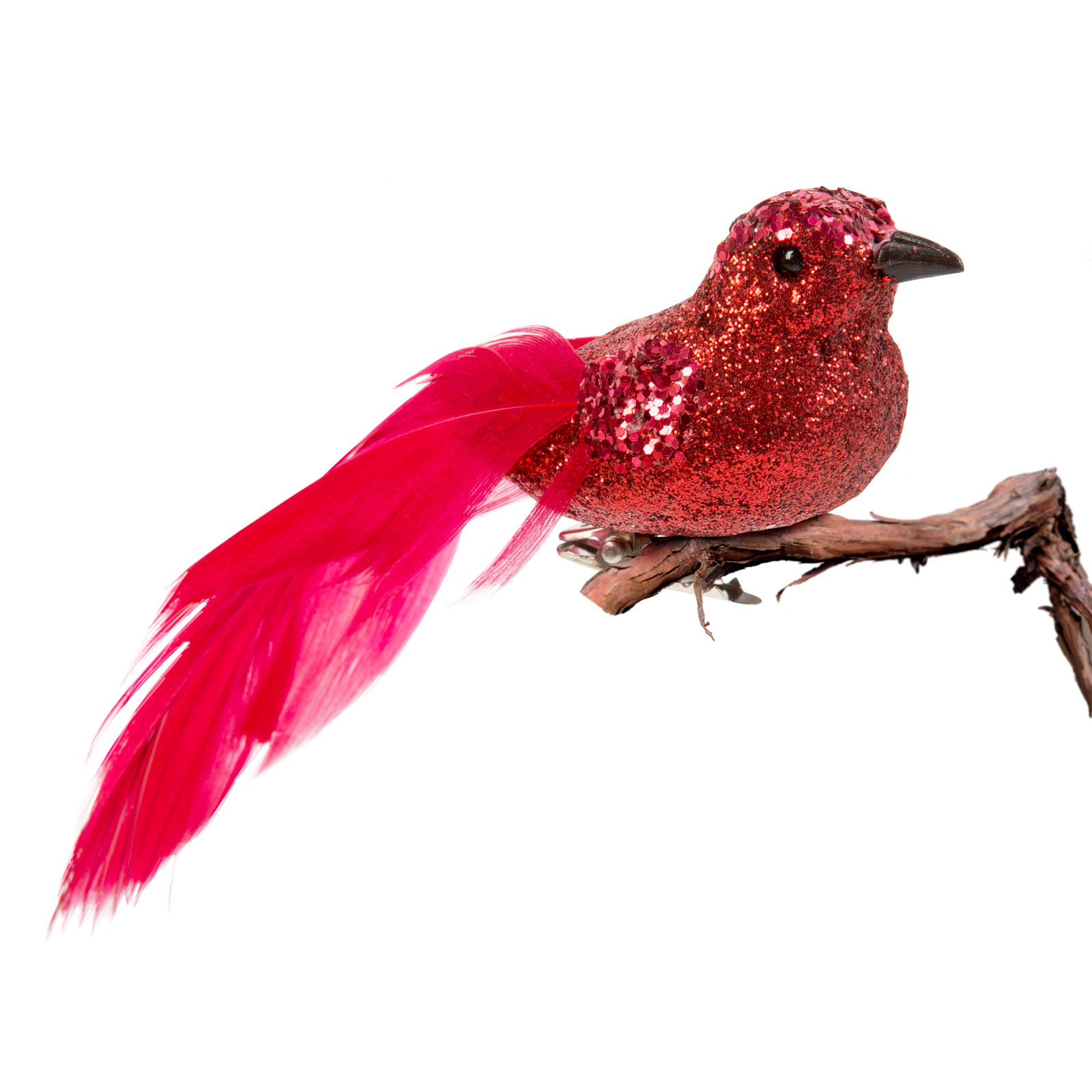 Ornament de Crăciun - pasăre cu sclipici - cu clemă - roșie - 2 buc/pachet thumb