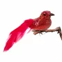 Ornament de Crăciun - pasăre cu sclipici - cu clemă - roșie - 2 buc/pachet