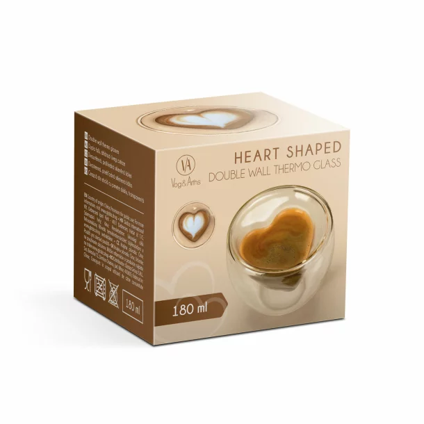 Pahar de sticla cu perete dublu - cu forma de inima - 180 ml
