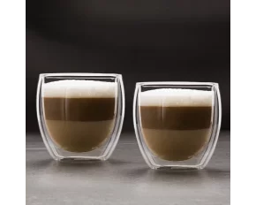 Pahar din sticla pentru cappuccino cu perete dublu - 250 ml - 2 buc/cutie
