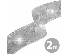 Panglică LED de Crăciun - argintie - 2 m x 5 cm - 2 x AA