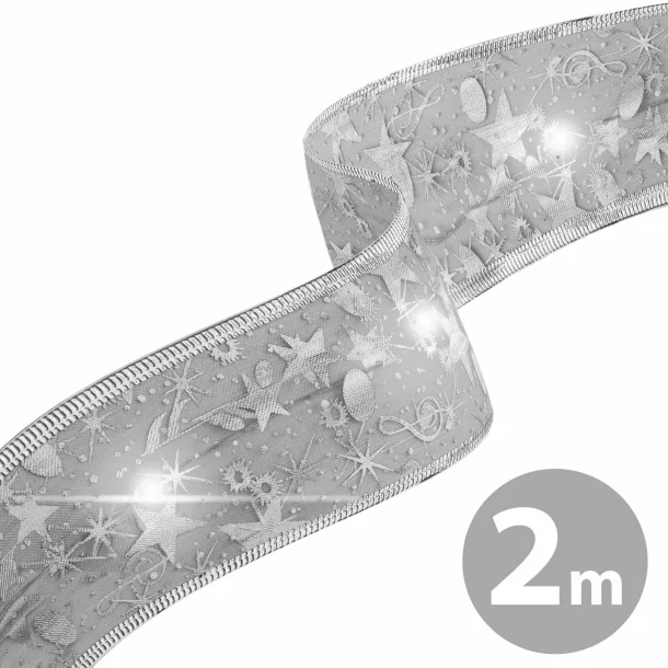 Panglică LED de Crăciun - argintie - 2 m x 5 cm - 2 x AA