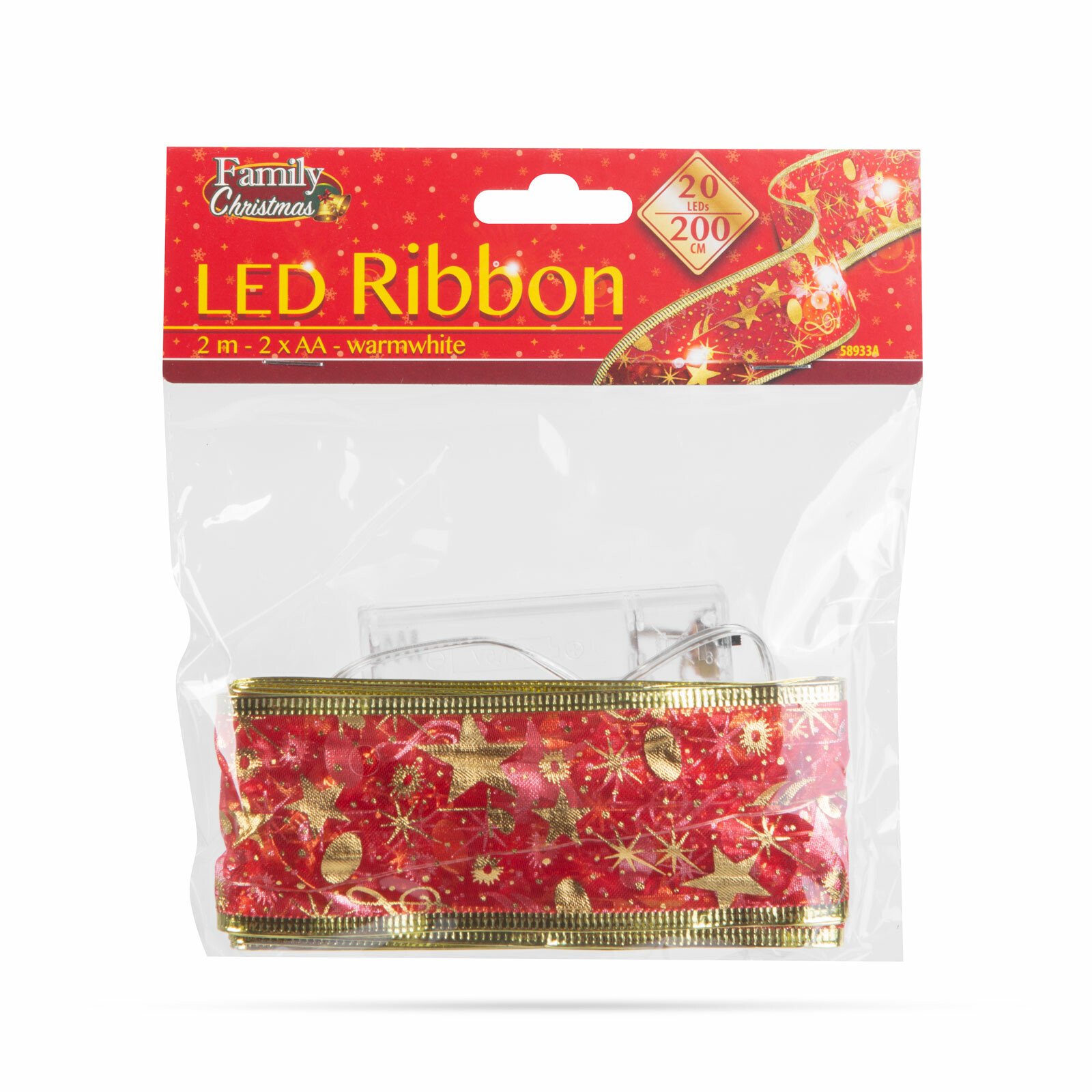 Panglică LED de Crăciun - roșie - 2 m x 5 cm - 2 x AA thumb