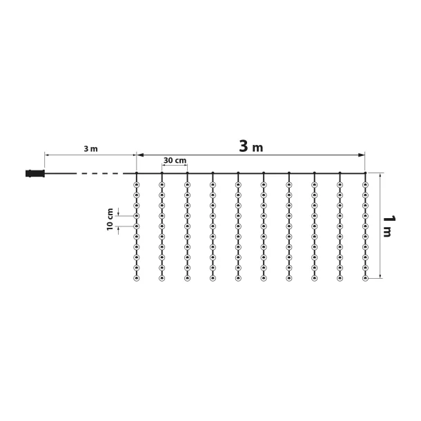 Perdea luminoasă - 100 LEDuri alb-cald - 3 x 1 m - 230V - cu telecomandă