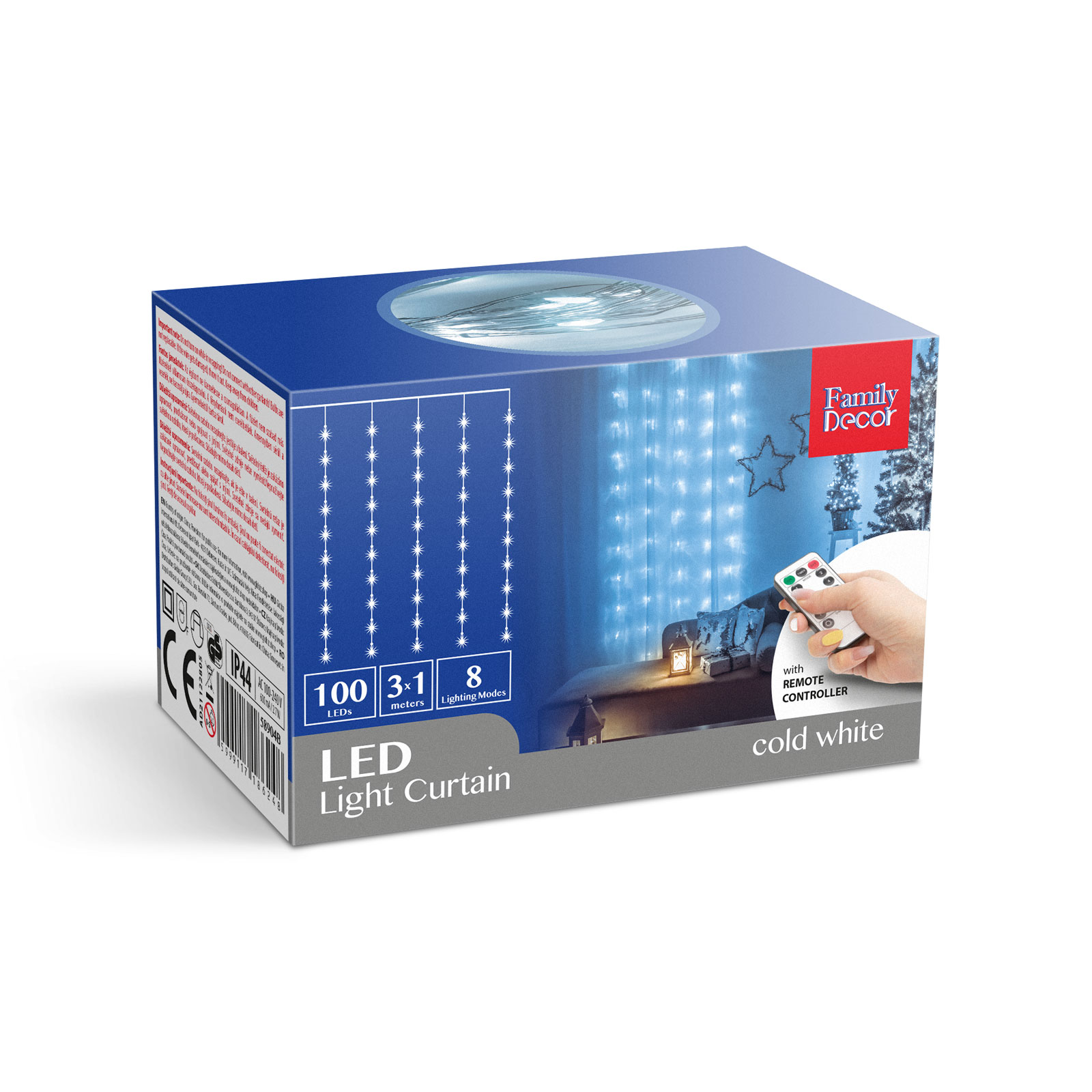 Perdea luminoasă - 100 micro-LEDuri - alb rece - 3 x 1 m - 230V - cu telecomandă thumb