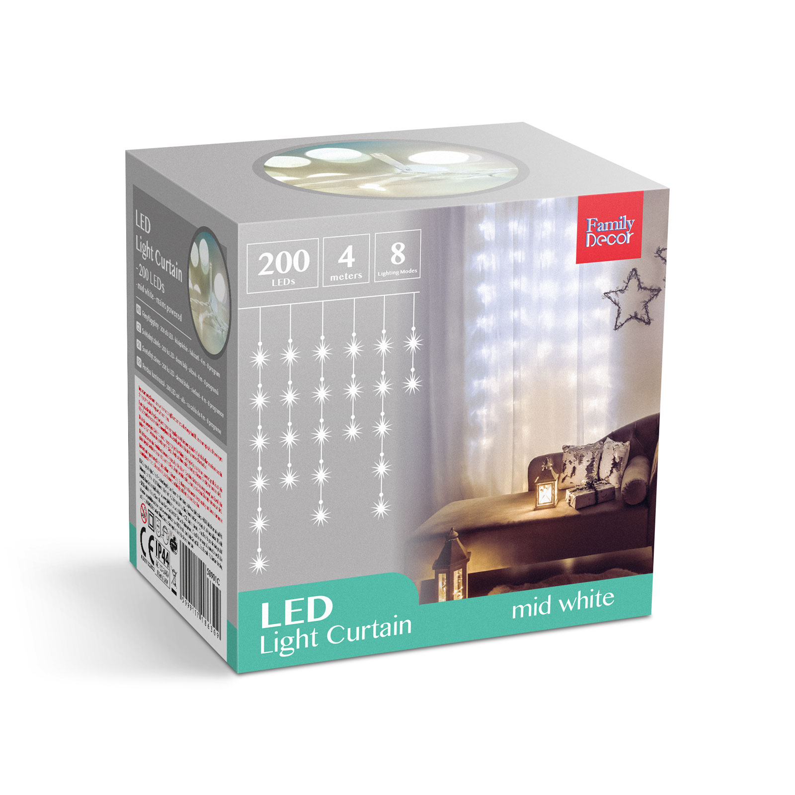 Perdea luminoasă - 200 LEDuri - albă - IP44 - 4,2 m - 8 programe thumb