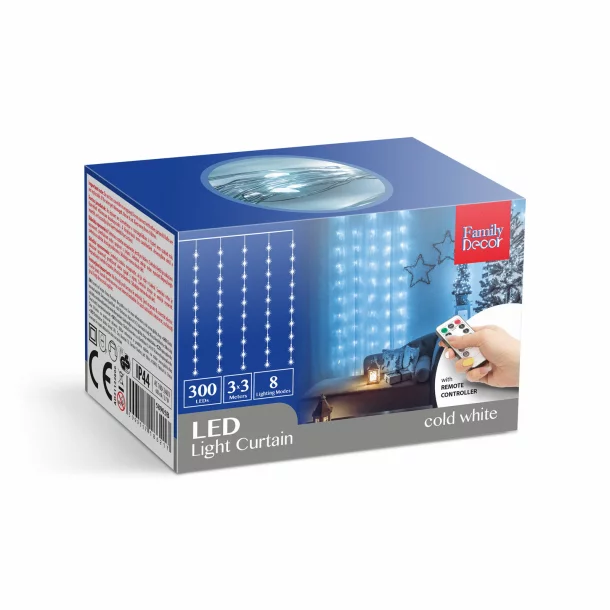Perdea luminoasă - 300 micro LEDuri - alb rece - 3 x 3 m - 230V - cu telecomandă
