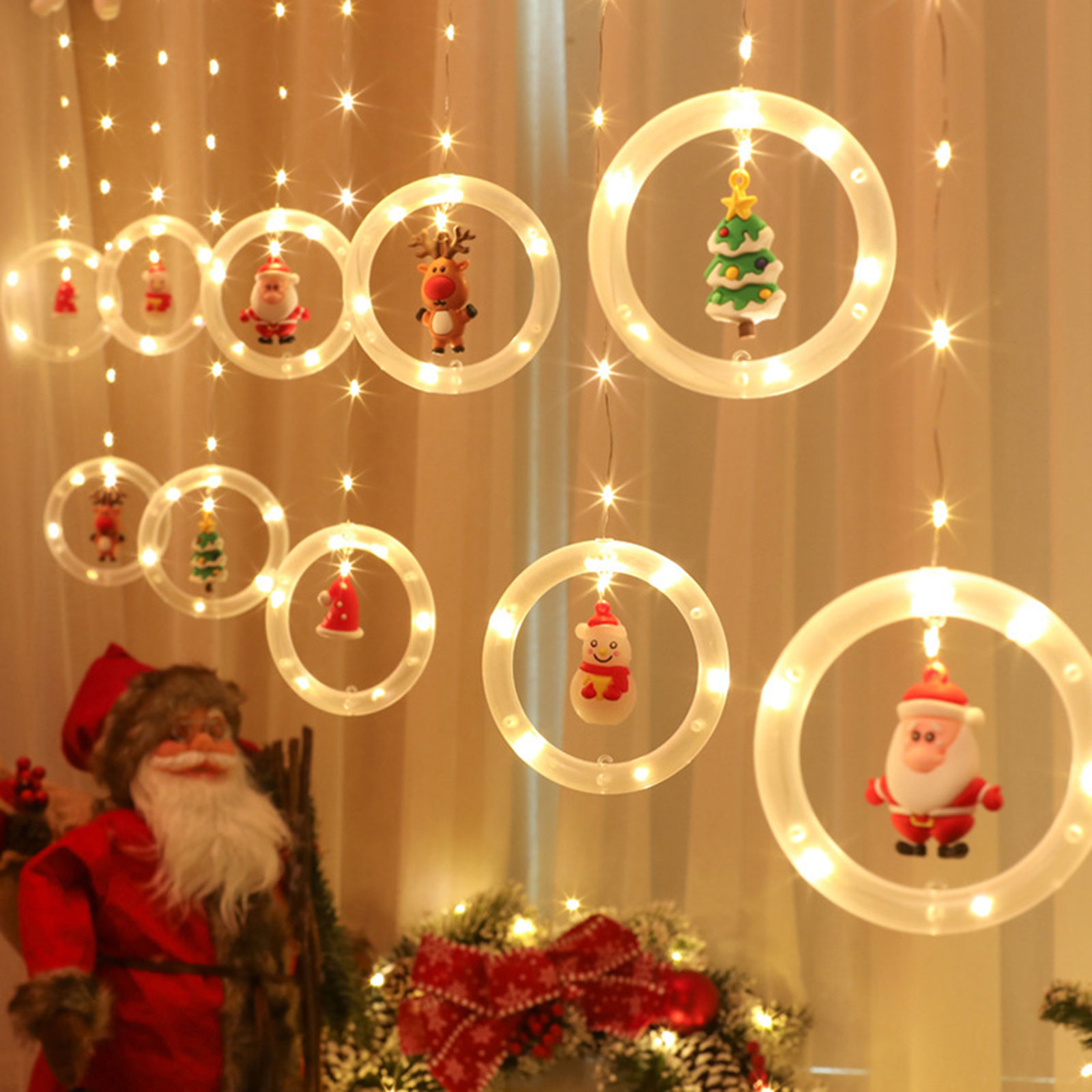 Perdea luminoasă LED - Moș Crăciun - 1,8 x 0,5 m - 125 LED-uri alb cald thumb