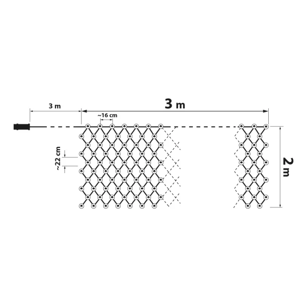 Plasă luminoasă LED - 190 LEDuri alb-calde - 3 x 2 m - 230V - cu telecomandă