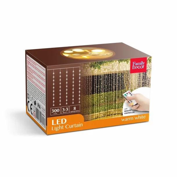 Plasă luminoasă LED - 300 LEDuri - 3 x 3 m - 230V - cu telecomandă