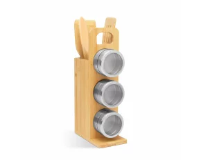 Raft magnetic pentru condimente - set de scule din bambus - 7 piese - 80 x 135 x 275 mm