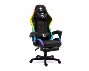 Scaun gamer RGB LED - cu cotiere, perna - negru