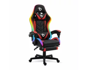 Scaun gamer RGB LED - cu cotiere, perna - negru/rosu