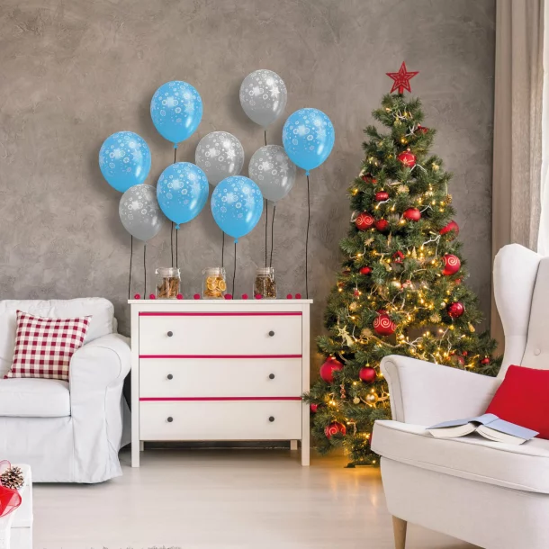 Set baloane - albastru, argintiu, cu motive de Crăciun - 12 piese / pachet