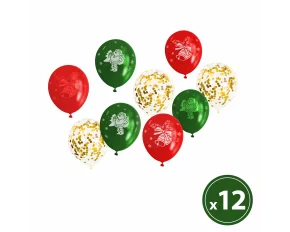Set baloane - roșu, verde, auriu, cu motive de Crăciun - 12 piese / pachet