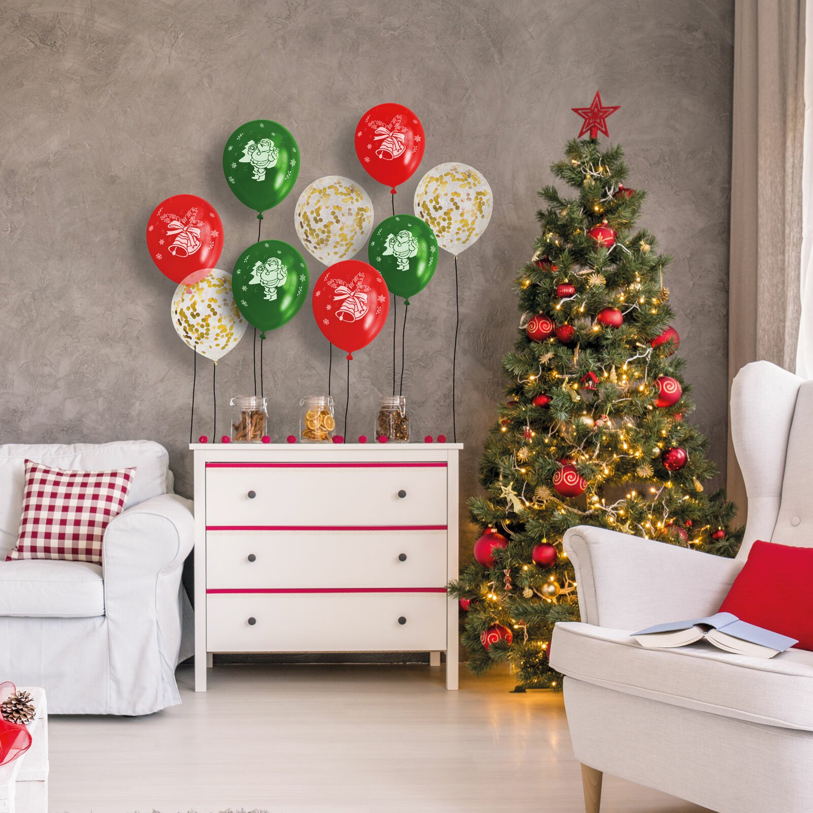 Set baloane - roșu, verde, auriu, cu motive de Crăciun - 12 piese / pachet thumb
