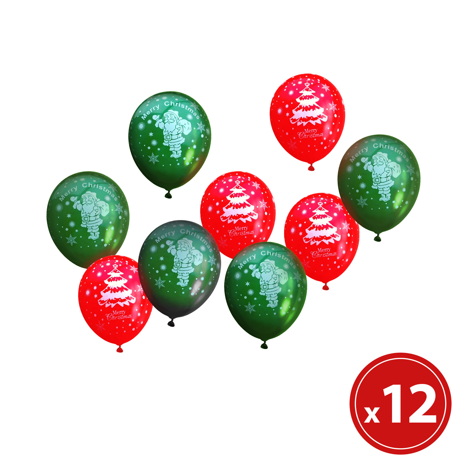 Set baloane - roșu, verde, cu motive de Crăciun - 12 piese / pachet thumb