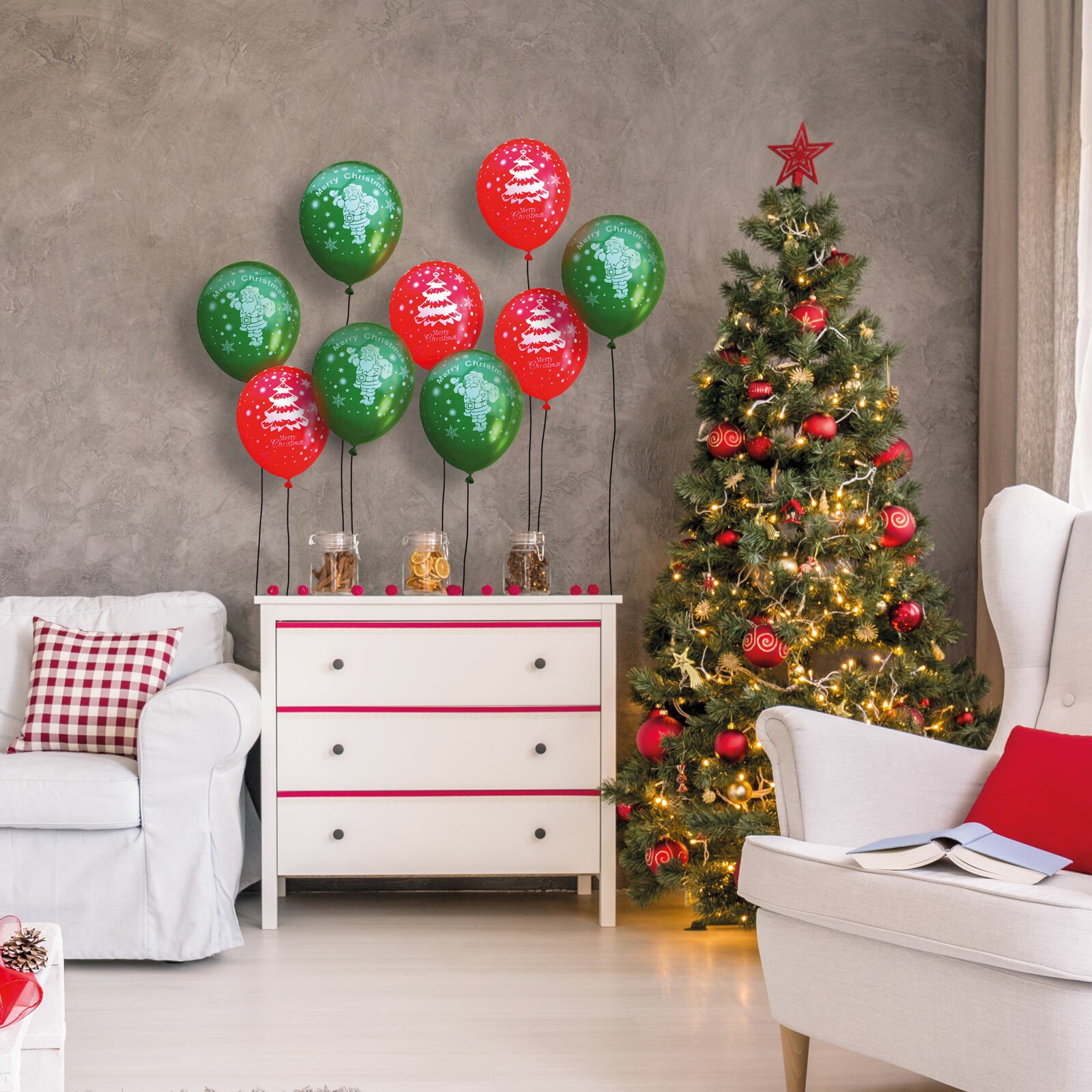 Set baloane - roșu, verde, cu motive de Crăciun - 12 piese / pachet thumb