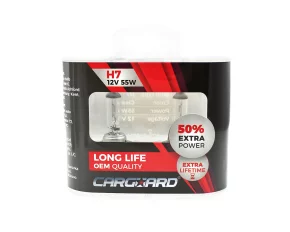 Set de 2 becuri Halogen H7, 55W, +50% Intensitate - LONG LIFE - CARGUARD