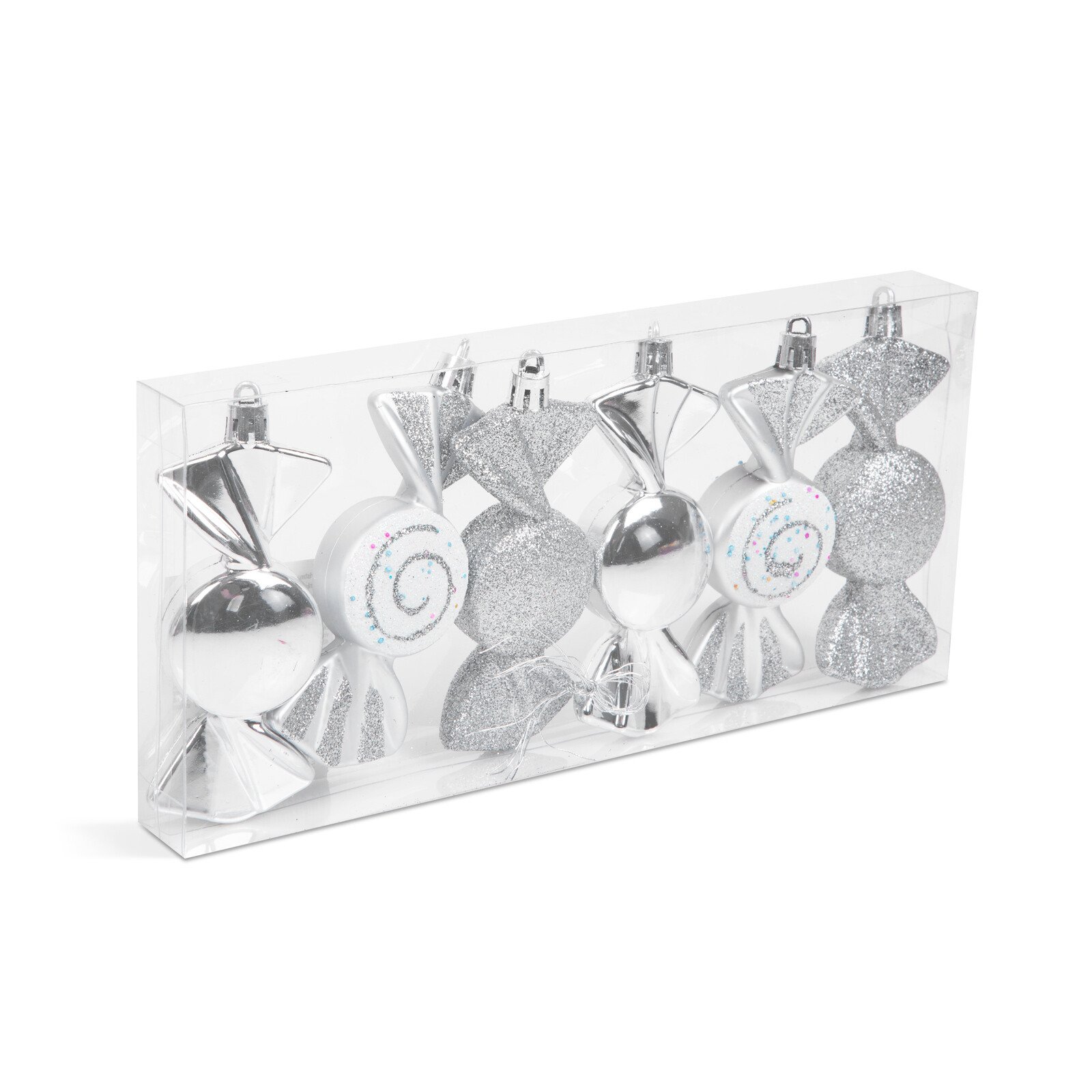 Set decor brad - bomboane argintii - 10 x 3,6 cm - 6 buc/set thumb