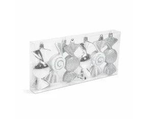 Set decor brad - bomboane argintii - 10 x 3,6 cm - 6 buc/set