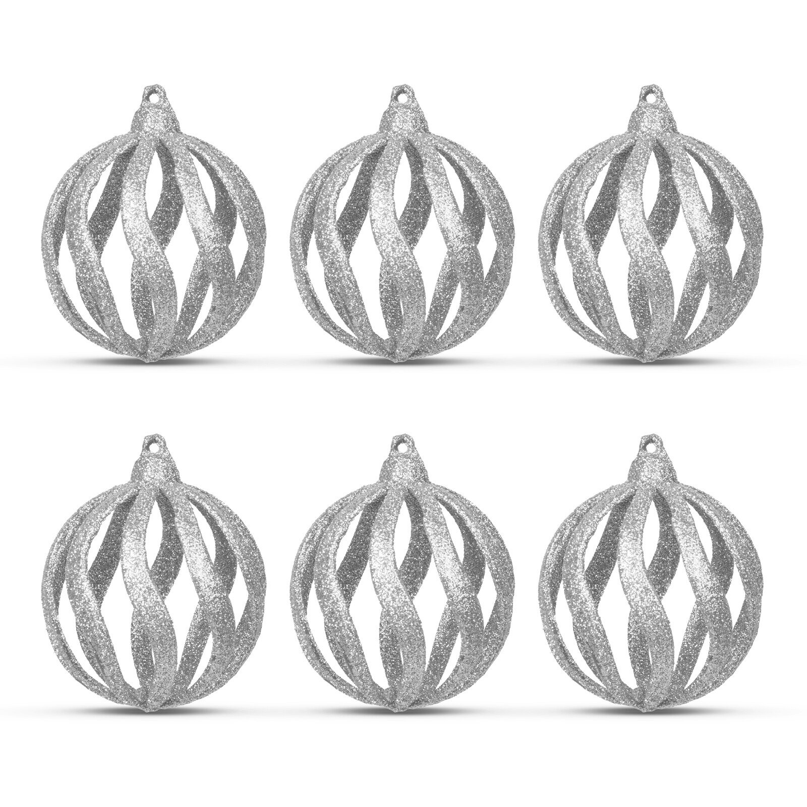 Set decor brad - globuri argintii strălucitoare - 7 cm - 6 buc/pachet thumb
