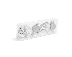 Set decor pentru brad - conuri argintii - 6 cm - 6 buc / set